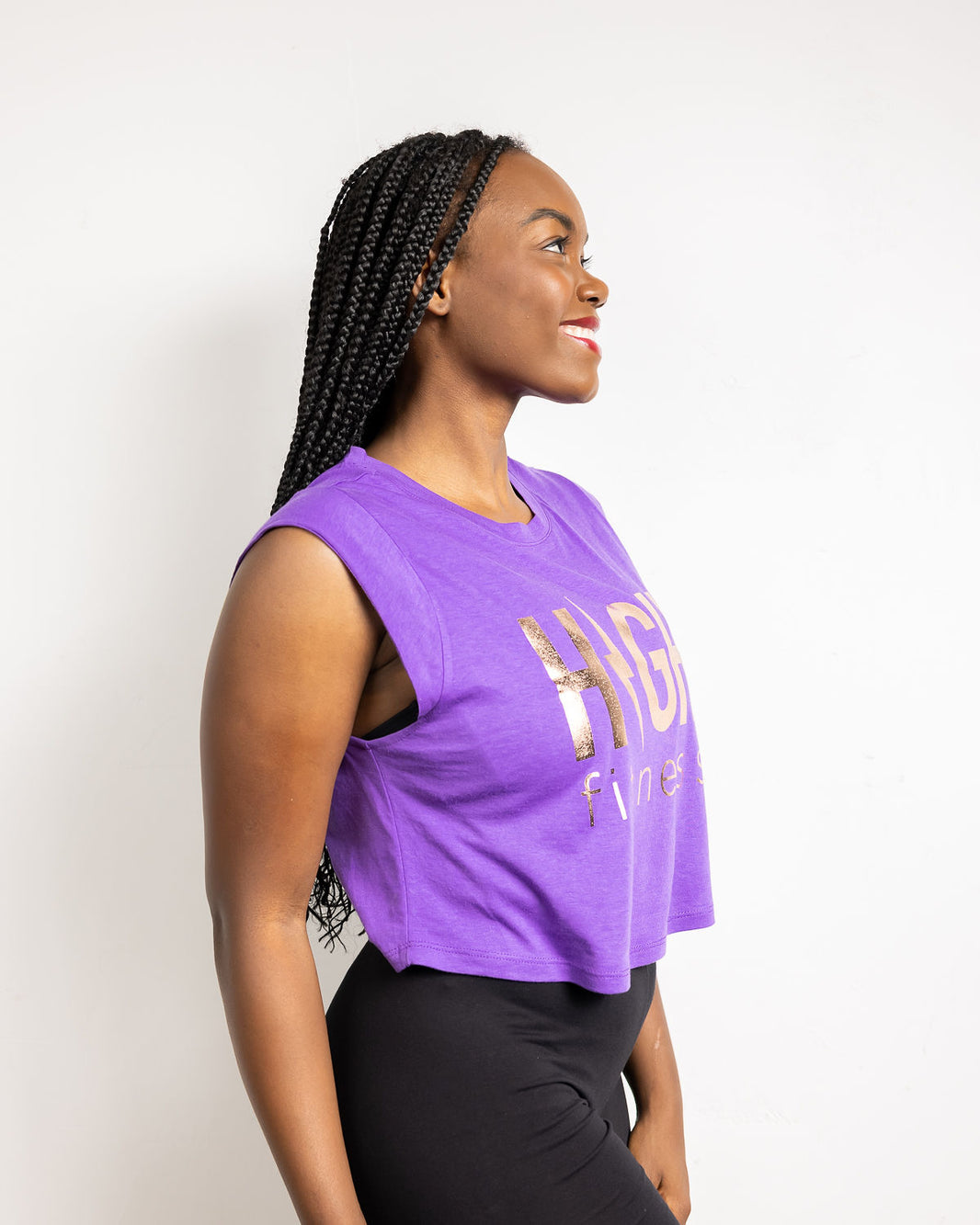 Rose Gold Foil Muscle Crop Tank | Purple *2X*