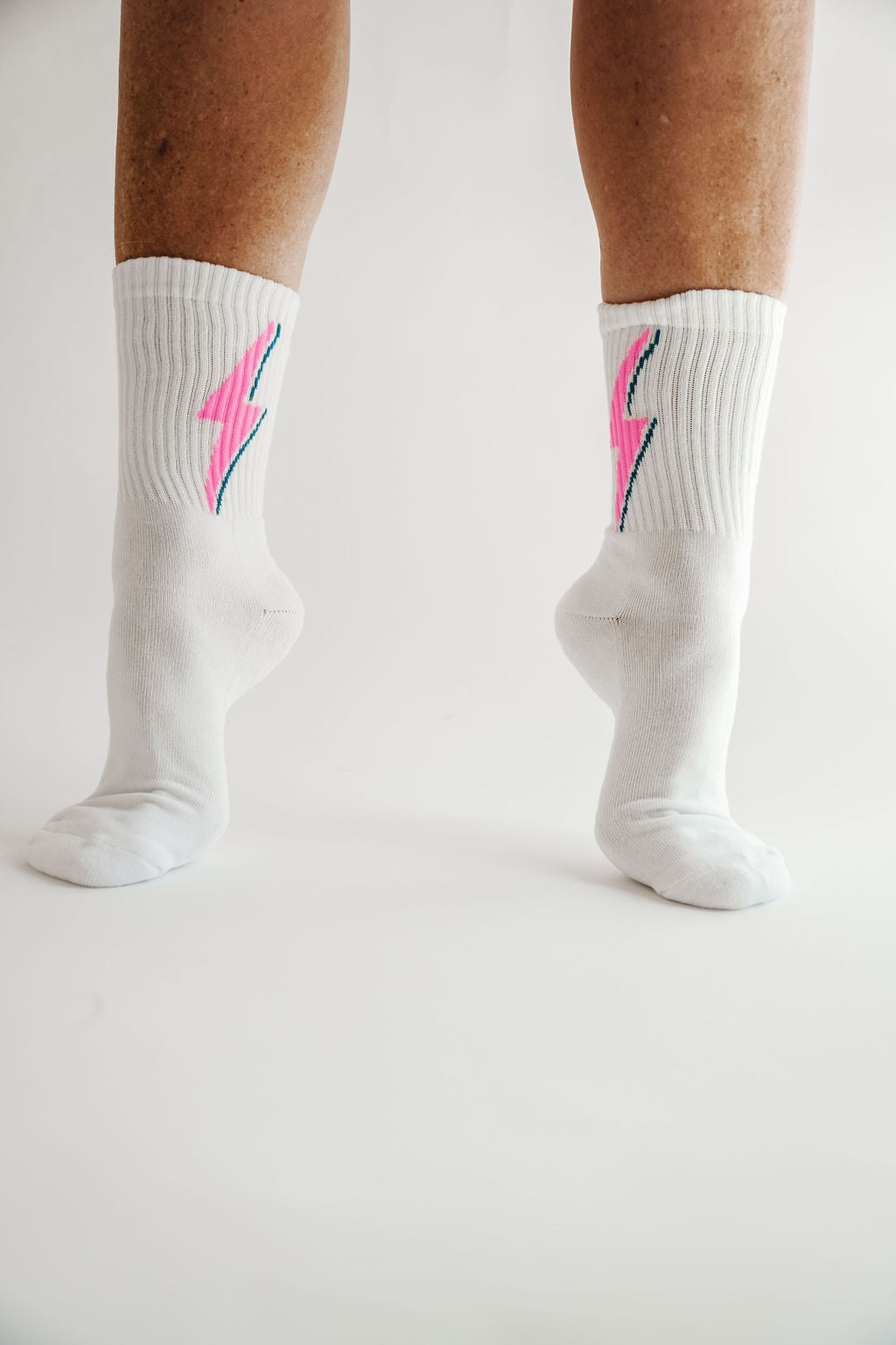 Pink Bolt Crew Sock Pair