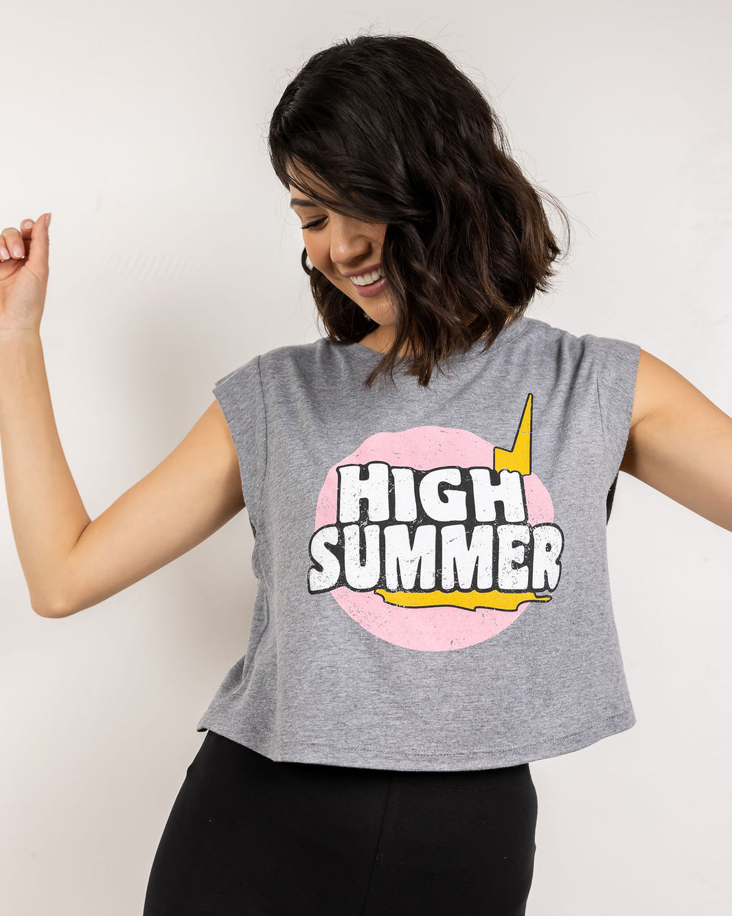 Pink Summer High Logo Crop | Gray *XS*