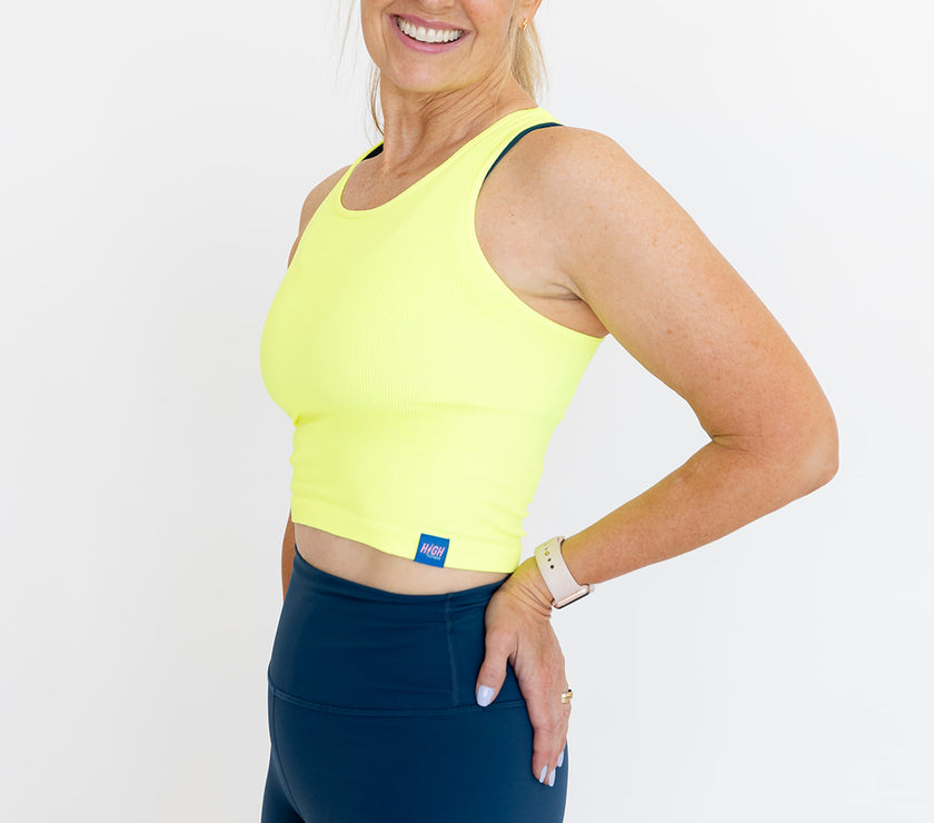 Comfort Cove Cropped Ribbed Racerback - Neon Yellow