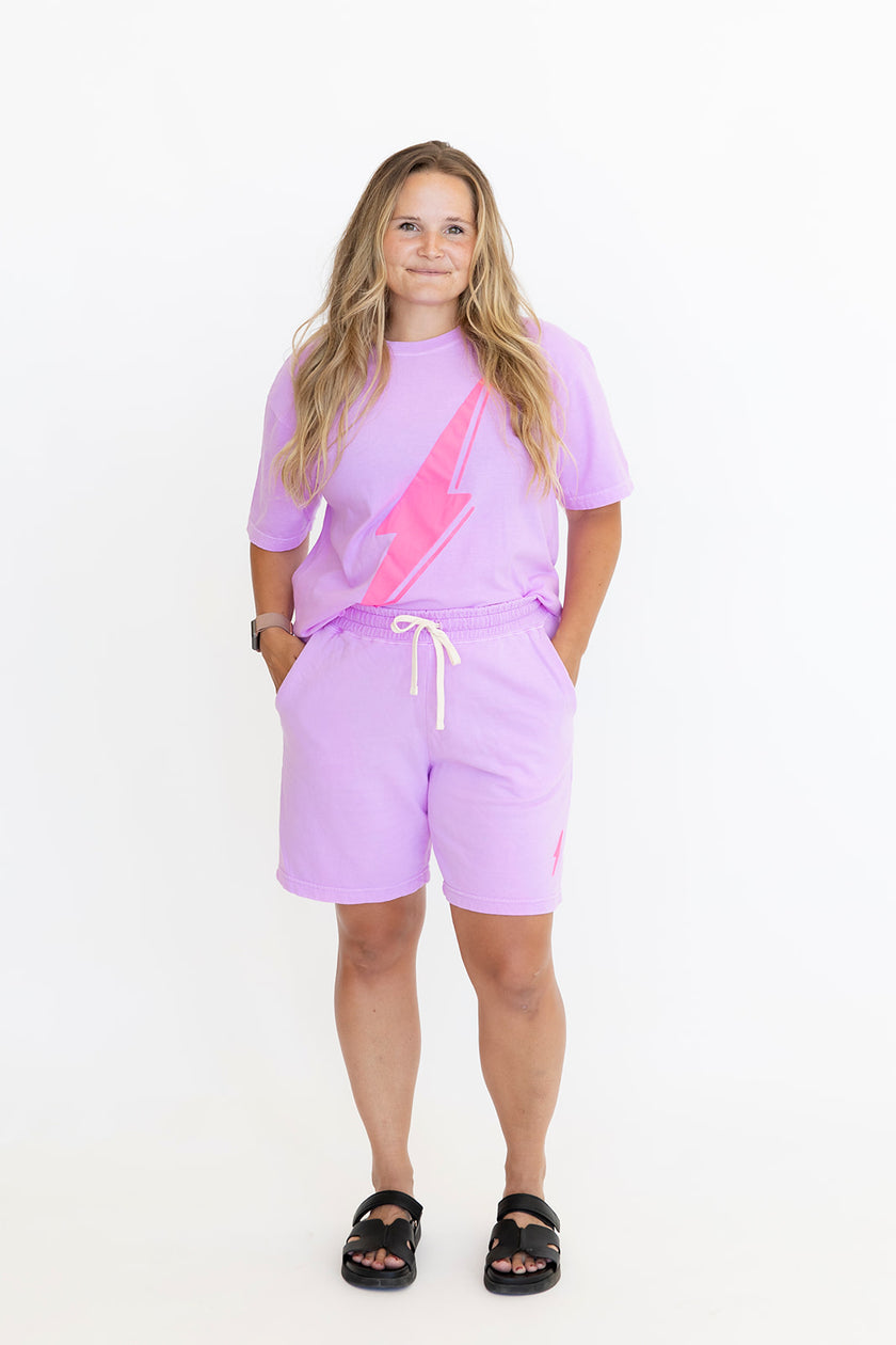 Puff Bolt Boyfriend Sweat Shorts | Neon Violet