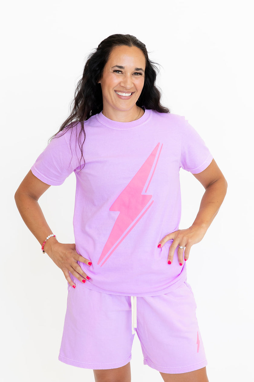 Puff Bolt Boyfriend Sweat Shorts | Neon Violet