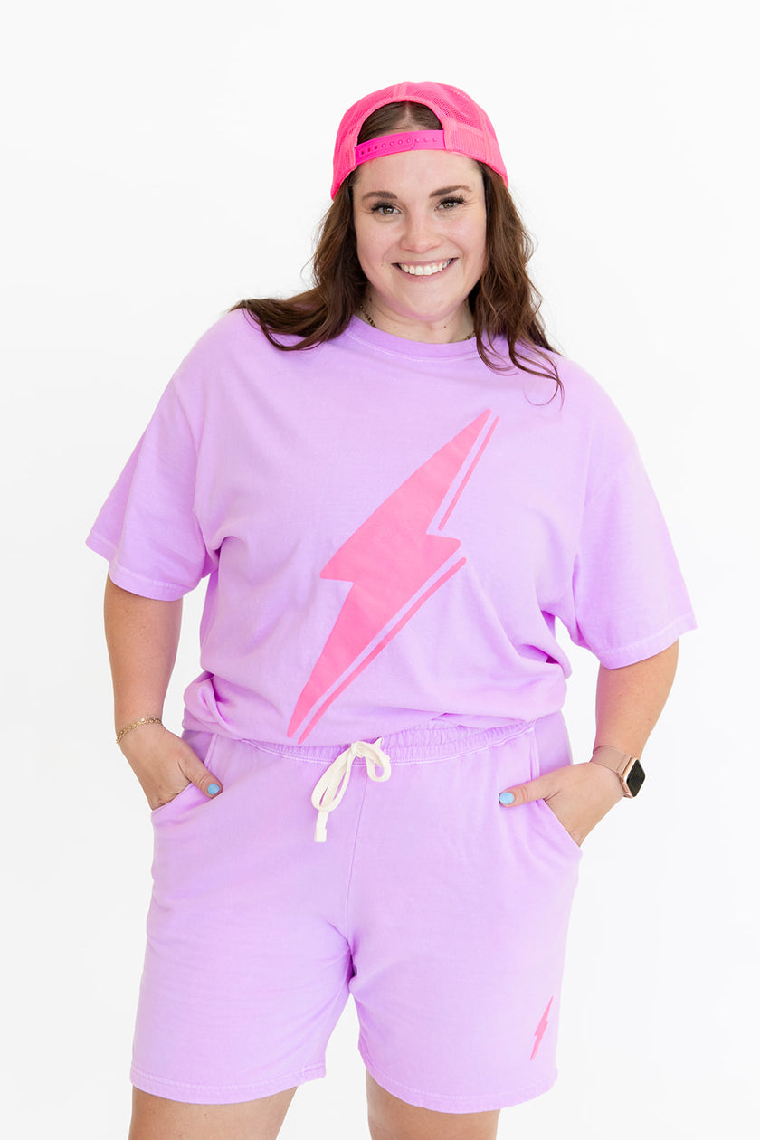 Puff Bolt Boyfriend Sweat Shorts | Neon Violet