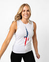 American Flag Bolt Muscle Tank | Heather White