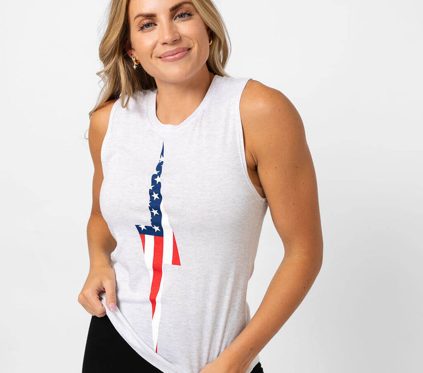 American Flag Vintage Bolt Muscle Tank | Heather White