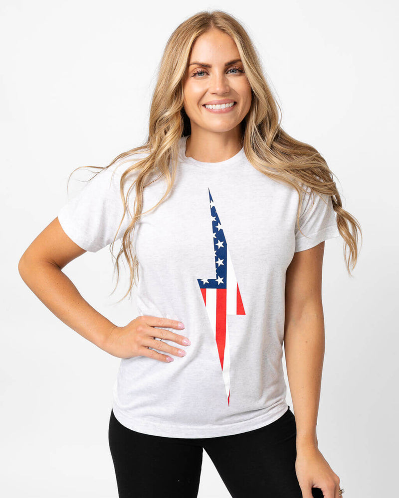 American Flag Bolt Tee | Heather White