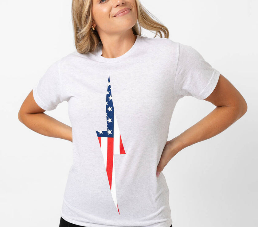 American Flag Vintage Bolt Tee | Heather White