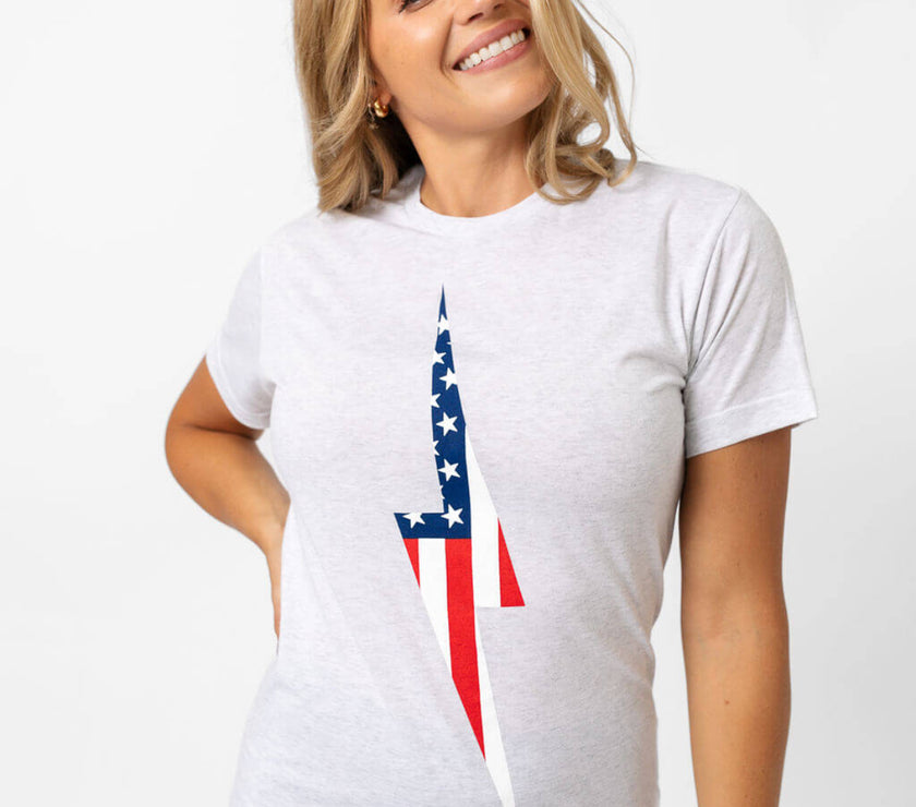 American Flag Vintage Bolt Tee | Heather White