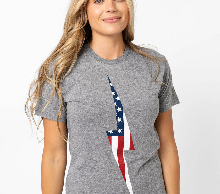 American Flag Vintage Bolt Tee | Athletic Gray