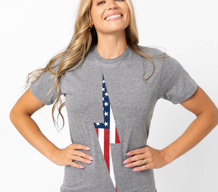 American Flag Vintage Bolt Tee | Athletic Gray