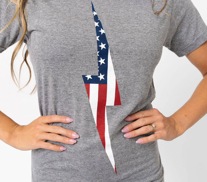 American Flag Vintage Bolt Tee | Athletic Gray
