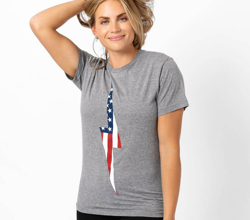 American Flag Vintage Bolt Tee | Athletic Gray