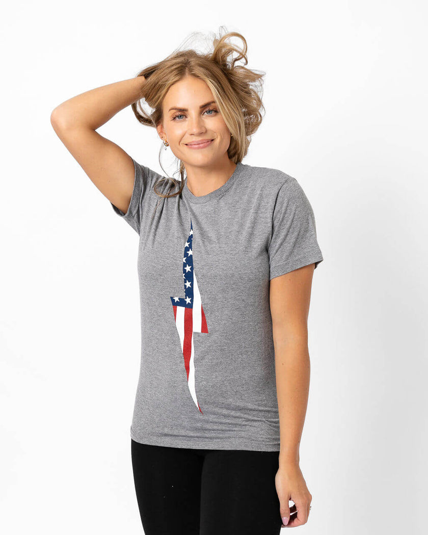 American Flag Vintage Bolt Tee | Athletic Gray