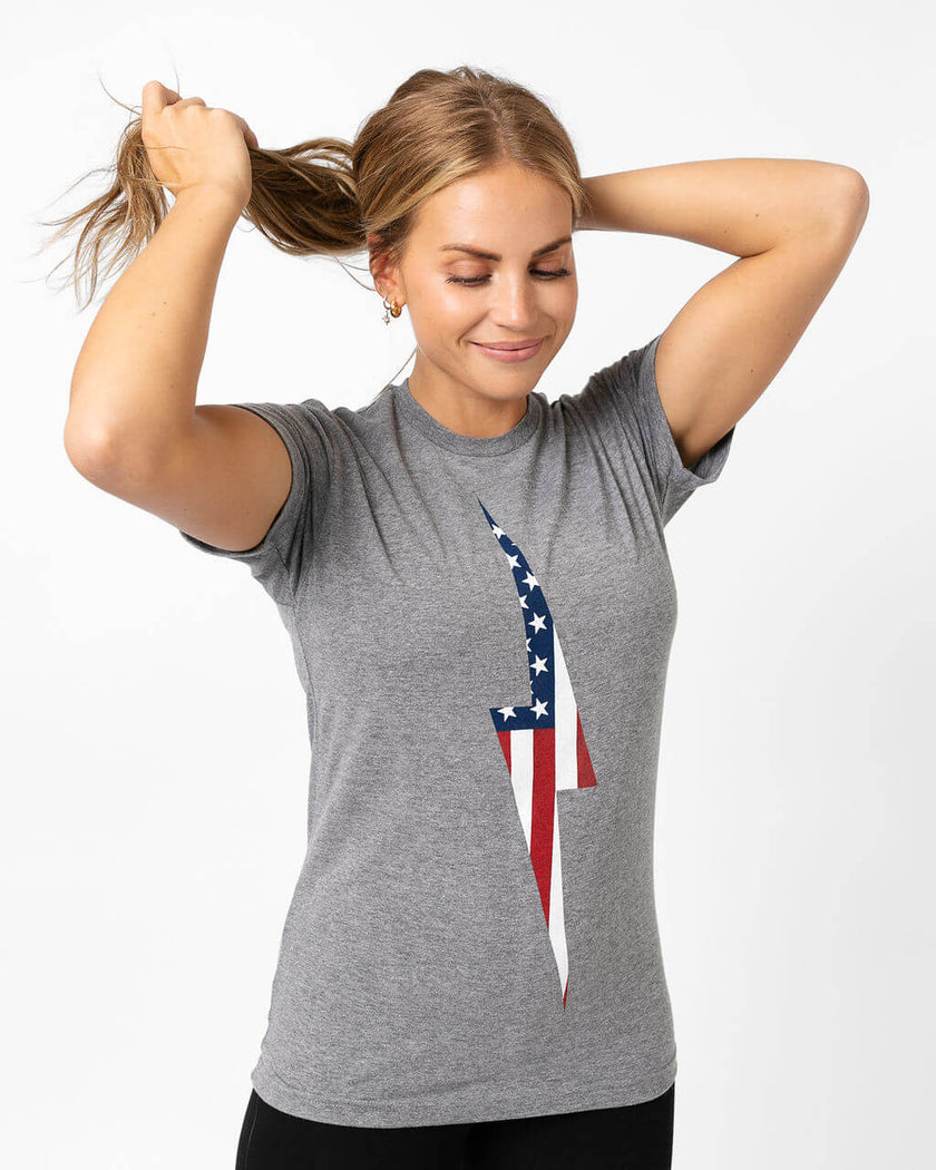 American Flag Vintage Bolt Tee | Athletic Gray