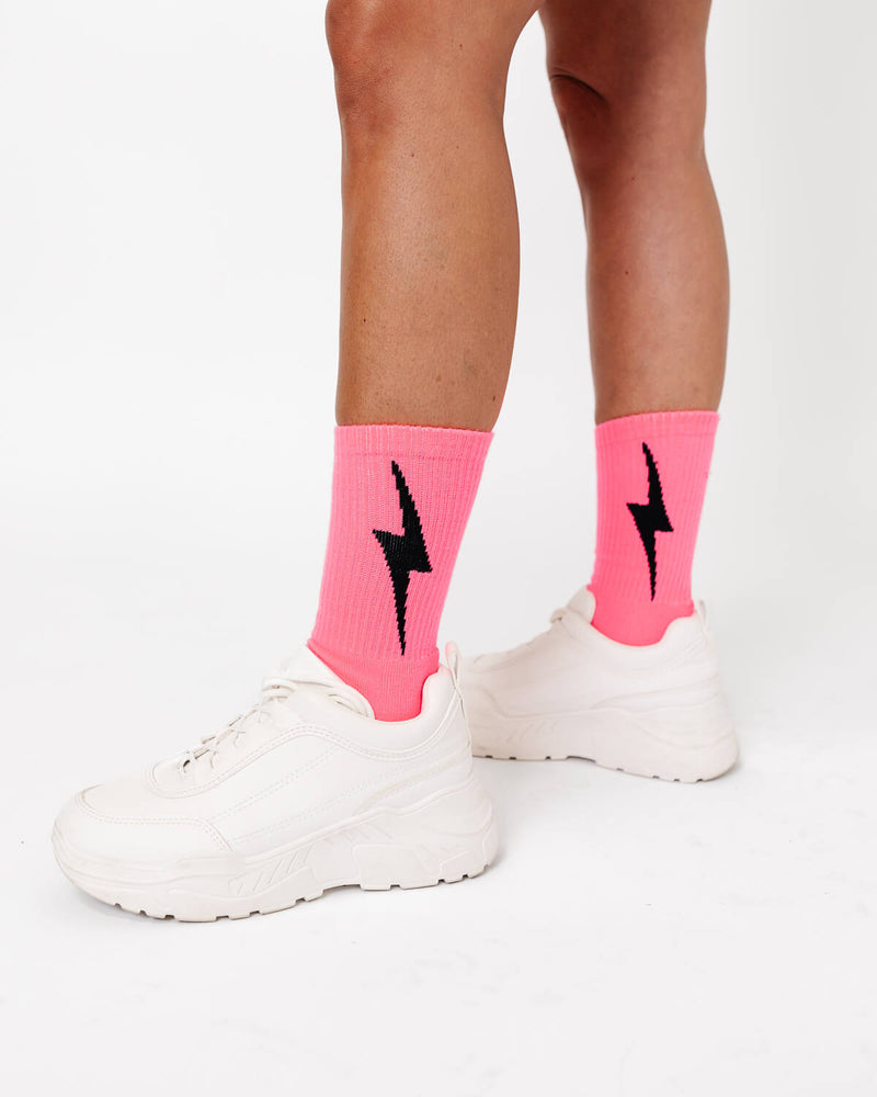 HIGH Socks Pink with Black Bolt