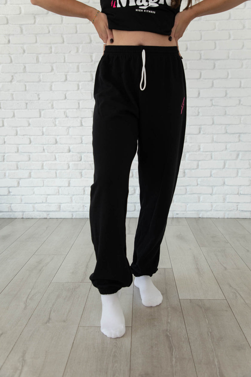 Black Hollow Bolt Drawstring Sweatpants