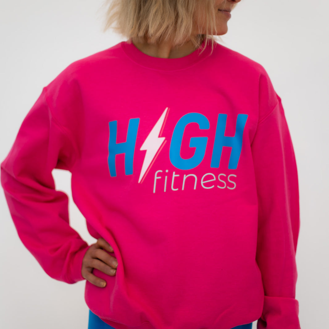 HIGH Crewneck Sweatshirt | Electric Pink with Blue Logo