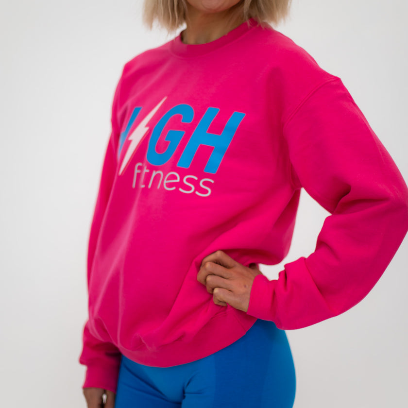 HIGH Crewneck Sweatshirt | Electric Pink with Blue Logo