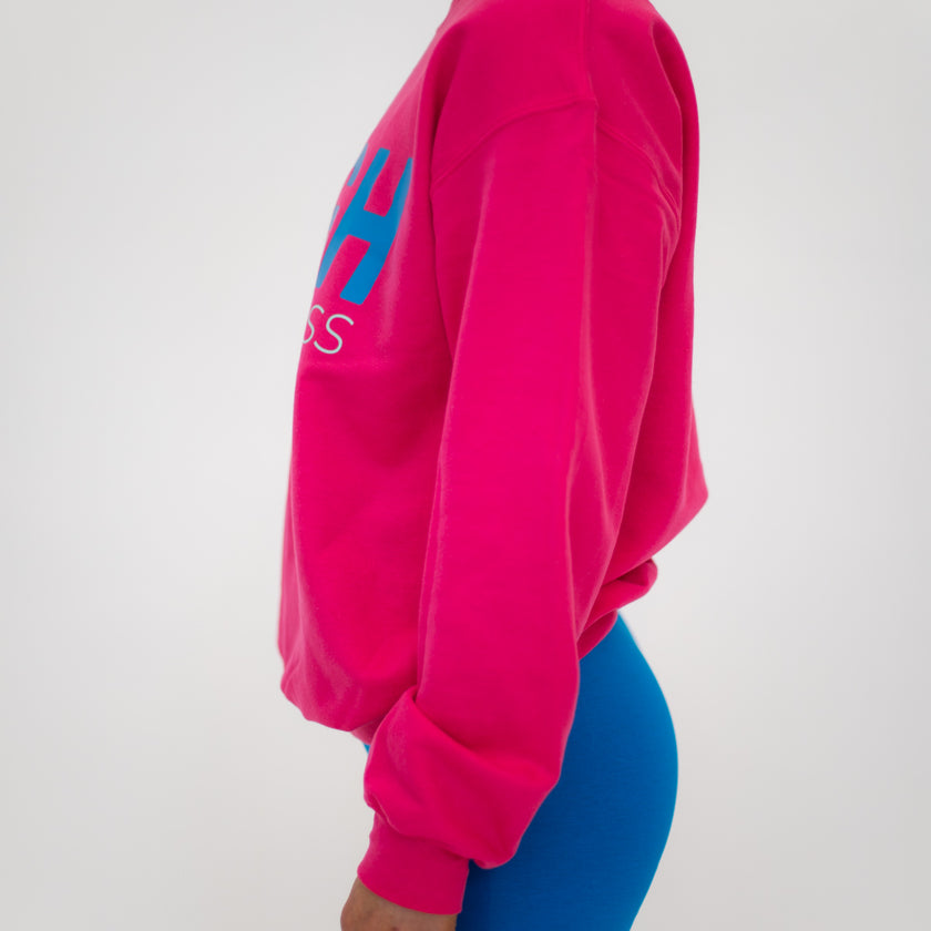 HIGH Crewneck Sweatshirt | Electric Pink with Blue Logo