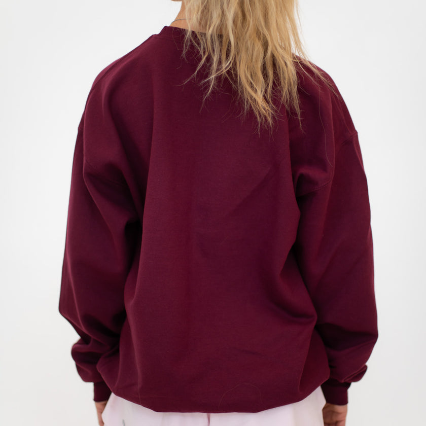 HIGH Oversized Crewneck Sweatshirt | Bolt Burgundy with Pink Logo
