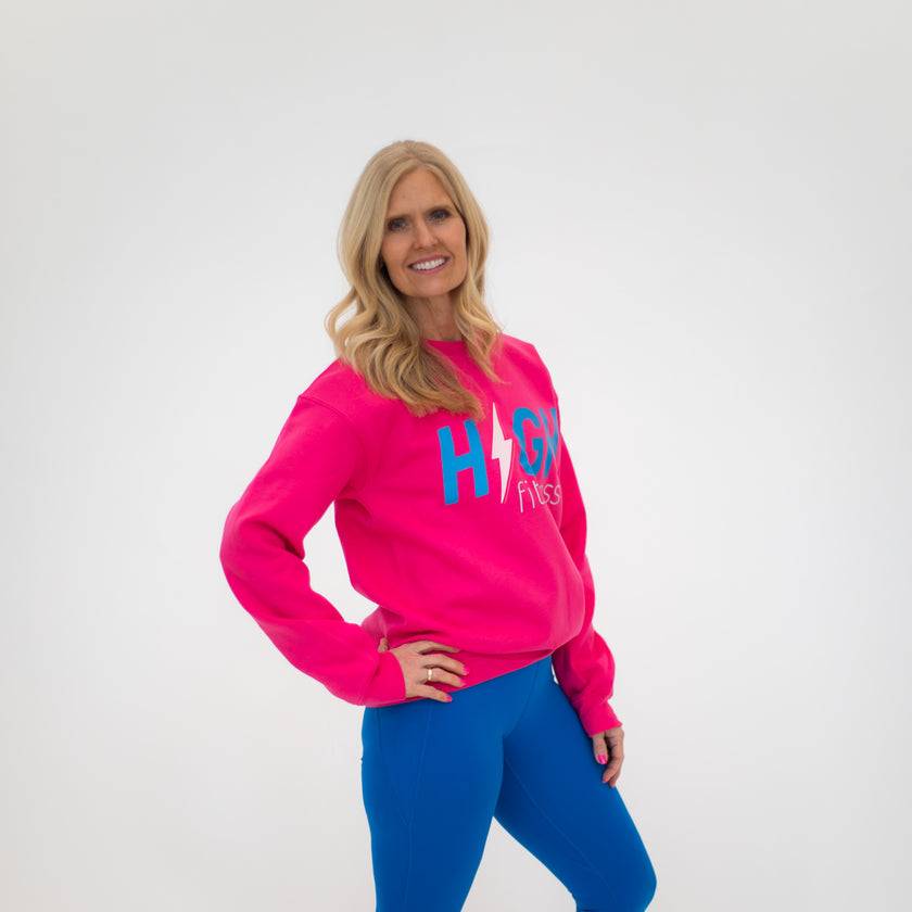 HIGH Crewneck Sweatshirt | Electric Pink with Blue Logo
