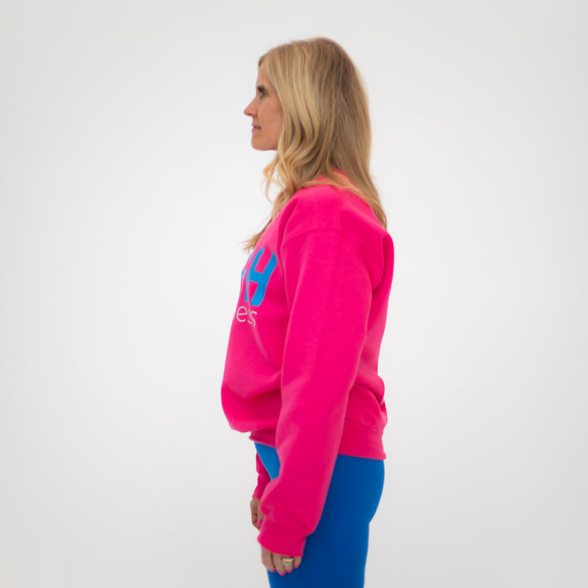 HIGH Crewneck Sweatshirt | Electric Pink with Blue Logo
