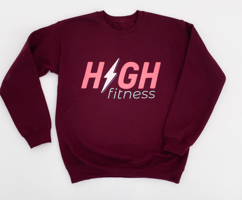 HIGH Oversized Crewneck Sweatshirt | Bolt Burgundy with Pink Logo