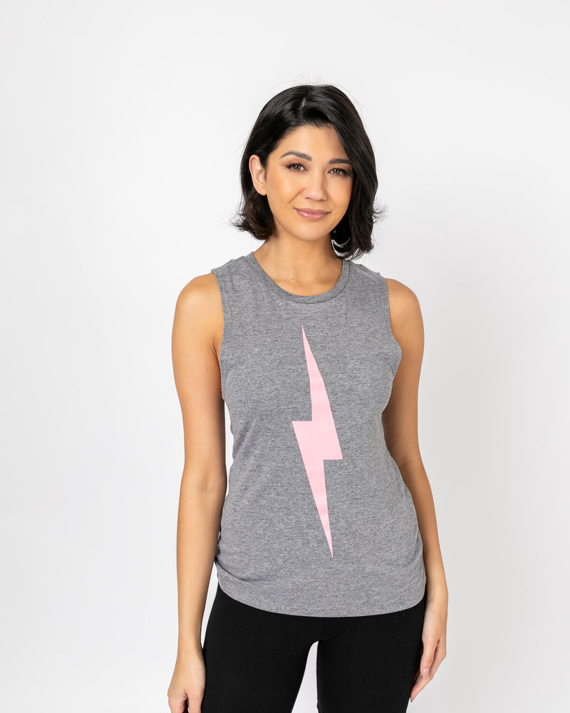 Bolt Muscle Tank | Light Pink on Athletic Grey *XS,2X,3X*