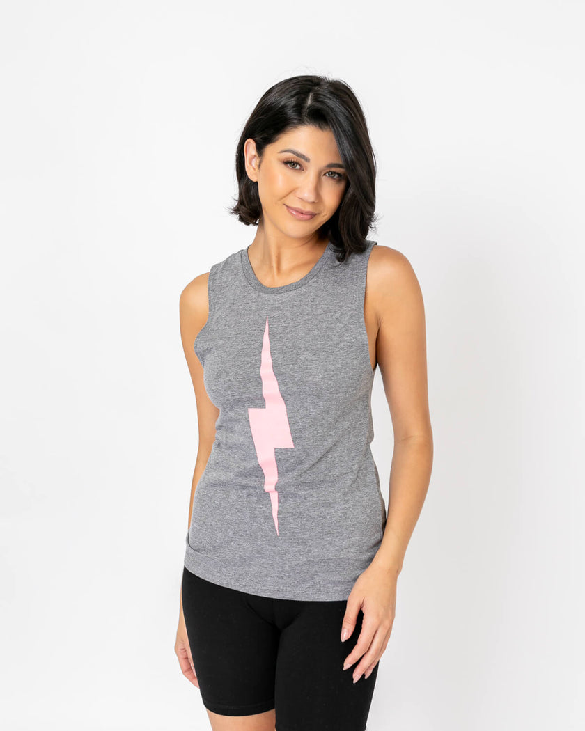 Bolt Muscle Tank | Light Pink on Athletic Grey *XS & 3X*