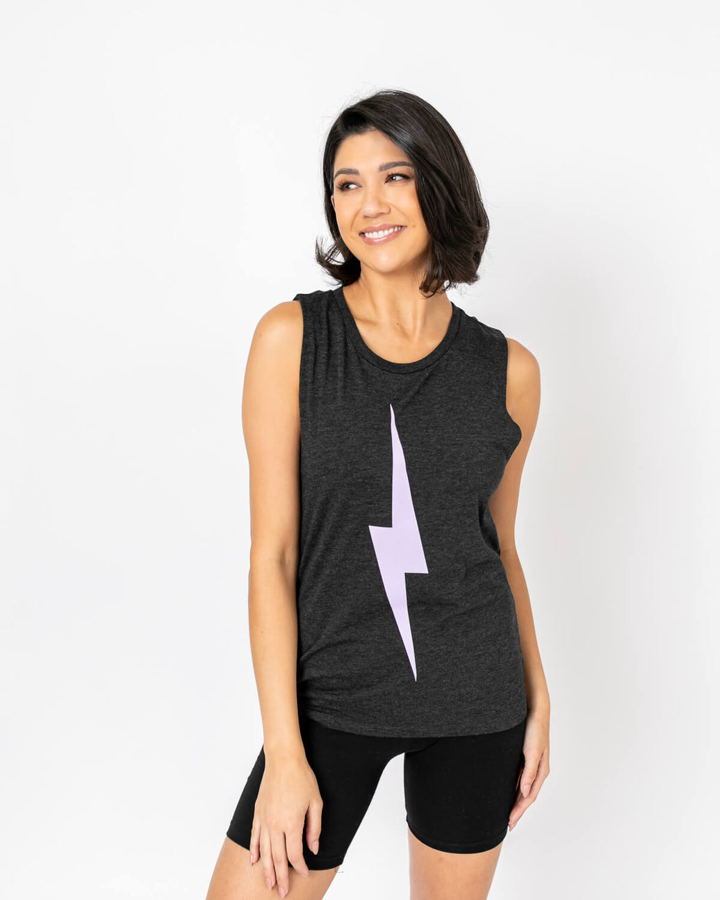 Bolt Muscle Tank | Light Purple on Heather Black *XXL*