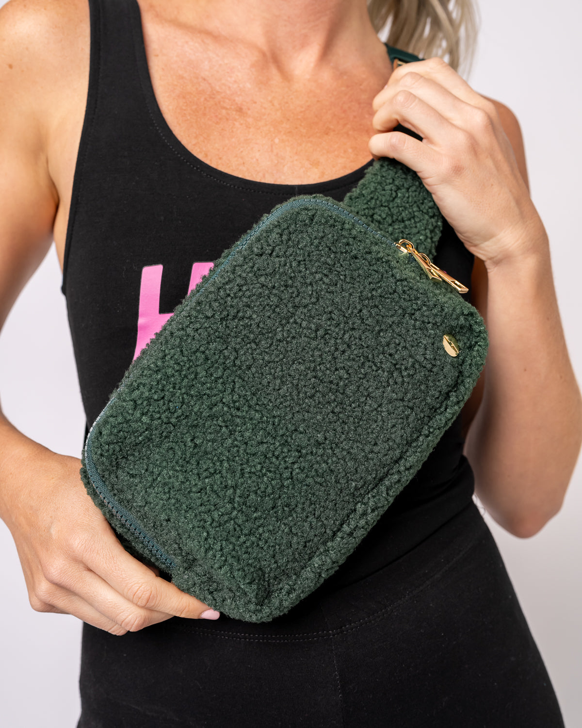 【Anyone more】Sanita Fleece Shoulder Crossbody Bag 2-Liter Sherpa Crossbody Bag | Emerald Green