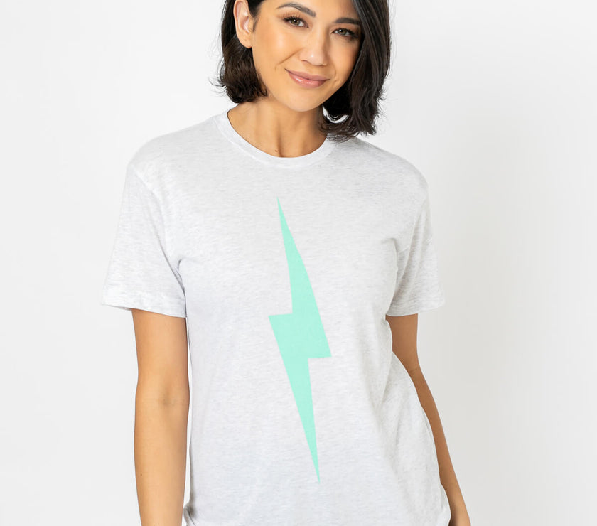 Bolt Tee | Light Teal on Heather White