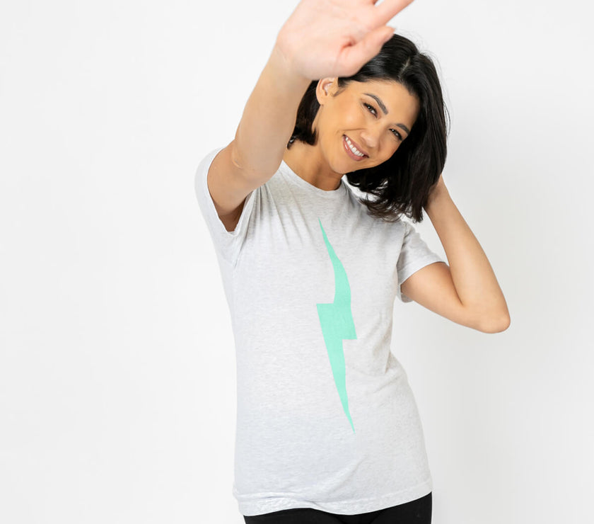 Bolt Tee | Light Teal on Heather White