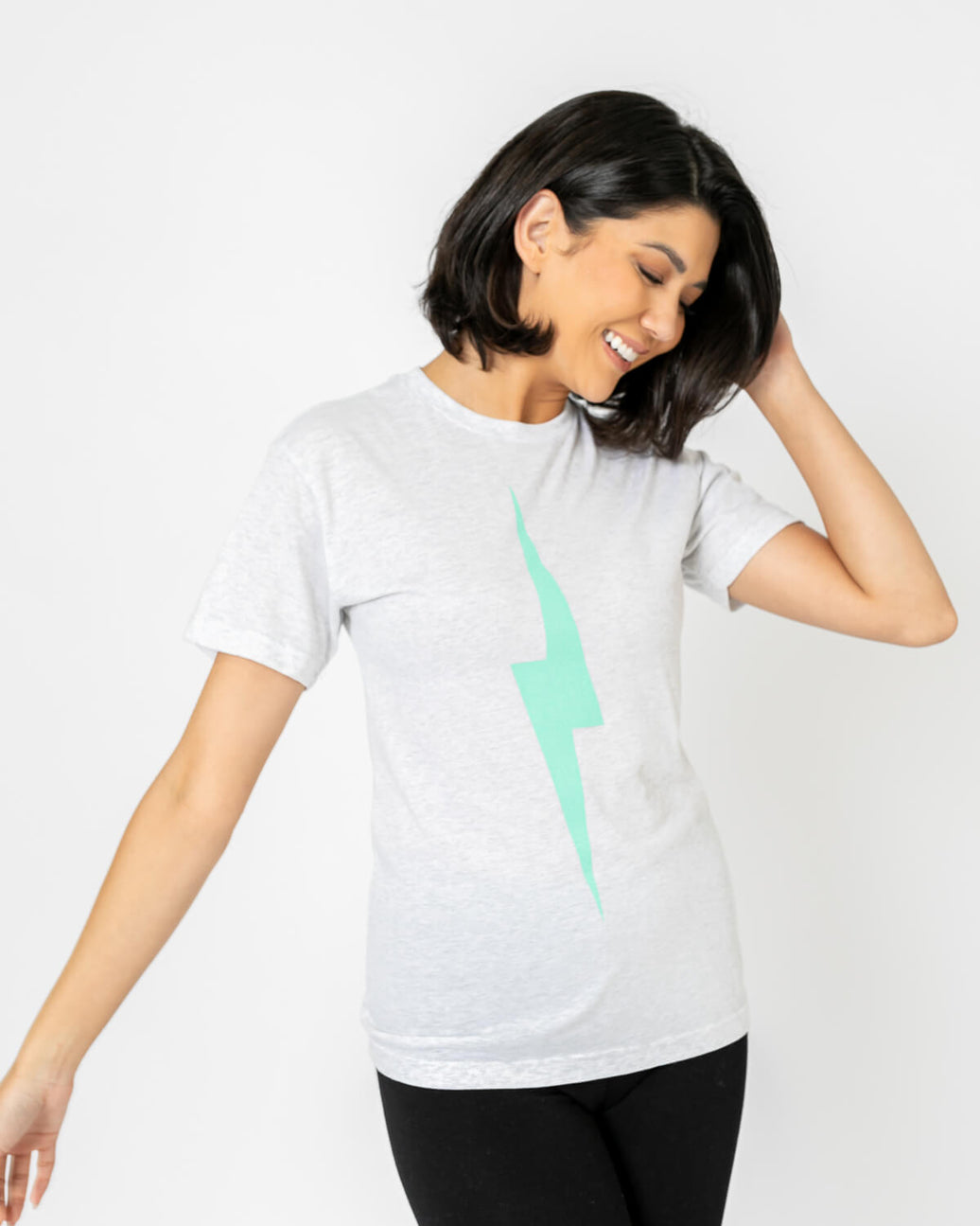 Bolt Tee | Light Teal on Heather White