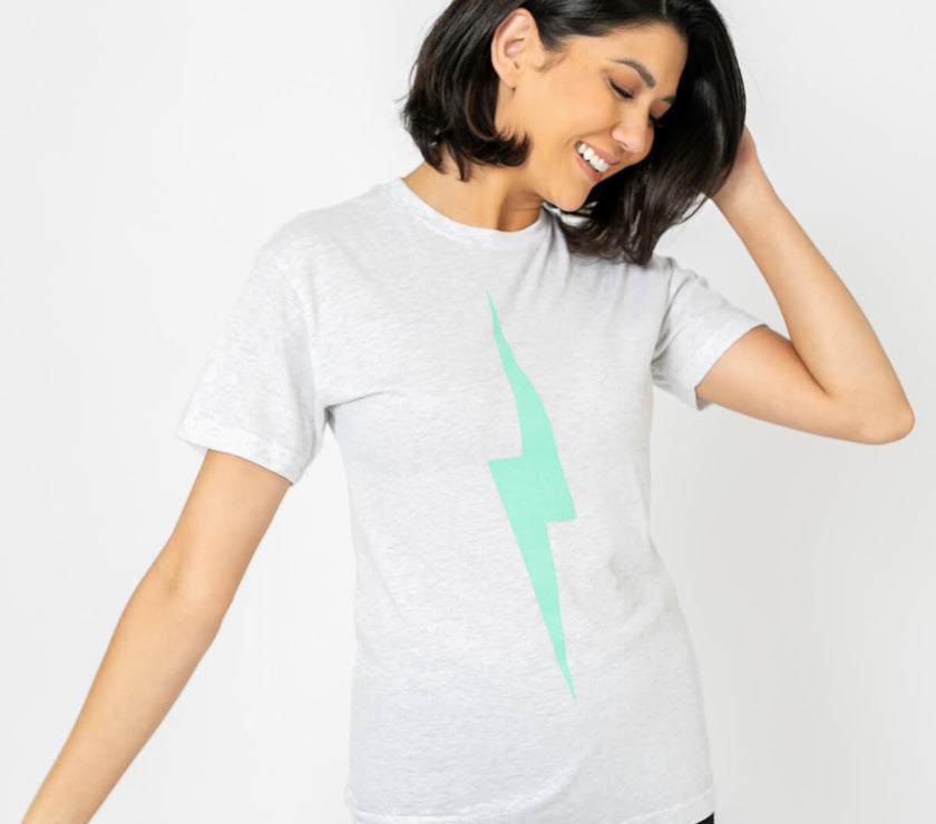 Bolt Tee | Light Teal on Heather White