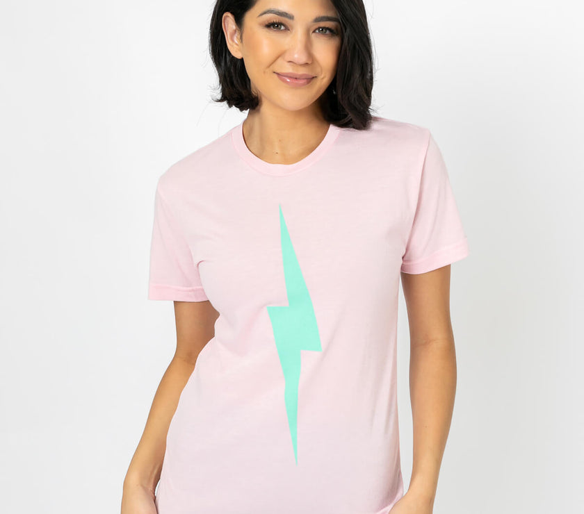 Bolt Tee | Light Teal on Pink