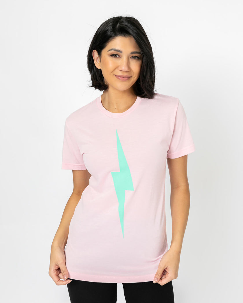 Bolt Tee | Light Teal on Pink