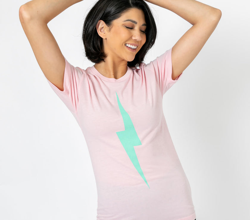 Bolt Tee | Light Teal on Pink