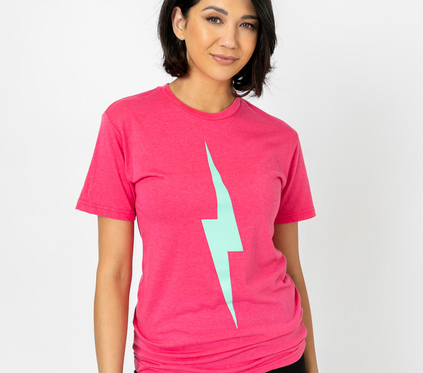 Bolt Tee | Light Teal on Raspberry *XS,S,M,2X*