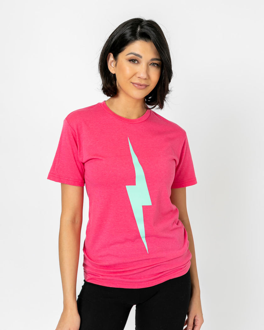 Bolt Tee | Light Teal on Raspberry *XS,S,M,2X*