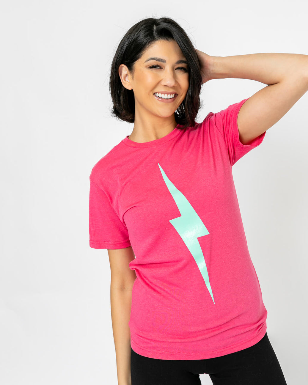 Bolt Tee | Light Teal on Raspberry *XS,S,M,2X*