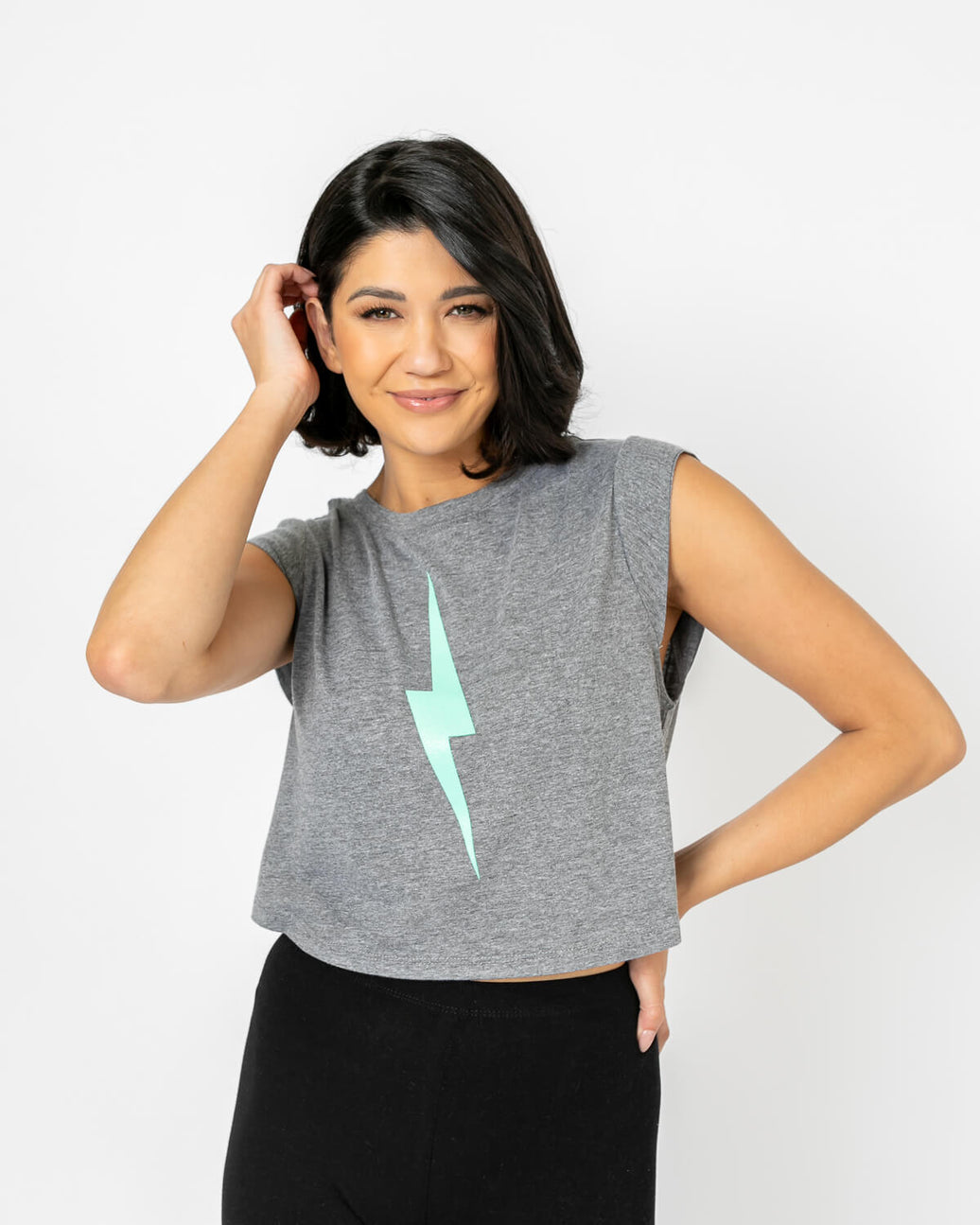 Bolt Crop | Light Teal on Athletic Grey