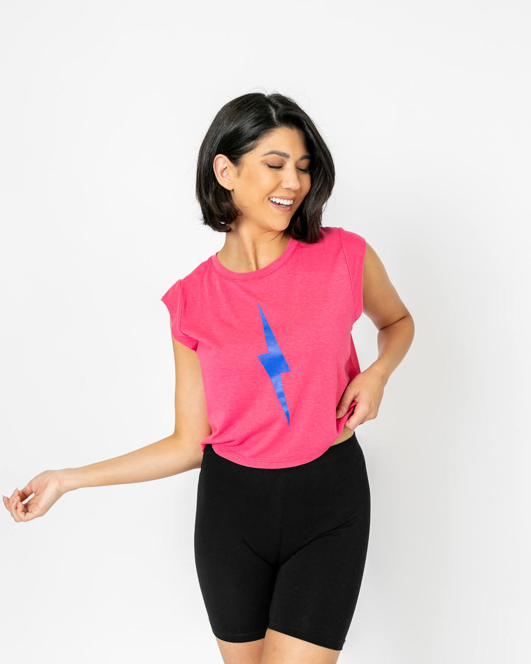 Bolt Crop | Electric Blue on Raspberry *XL,2X,3X*