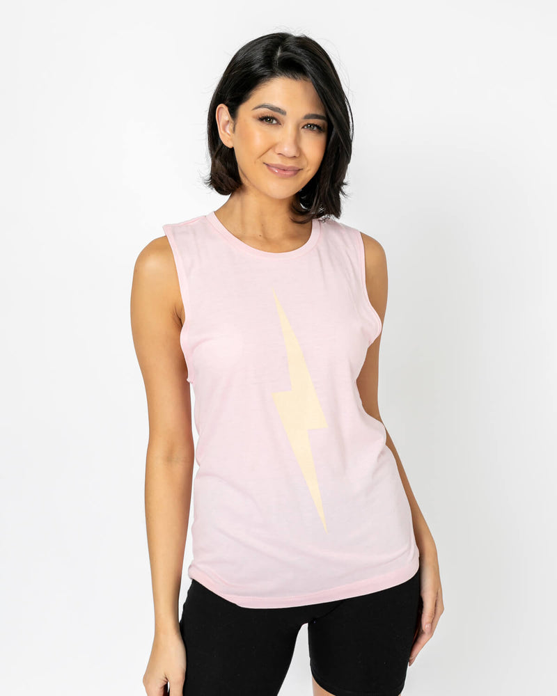 Bolt Muscle Tank | Cream on Pink