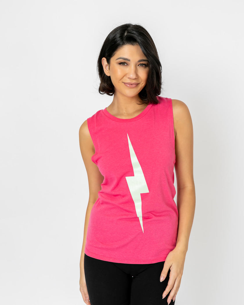 Bolt Muscle Tank | Light Blue on Raspberry *XS & 3X*