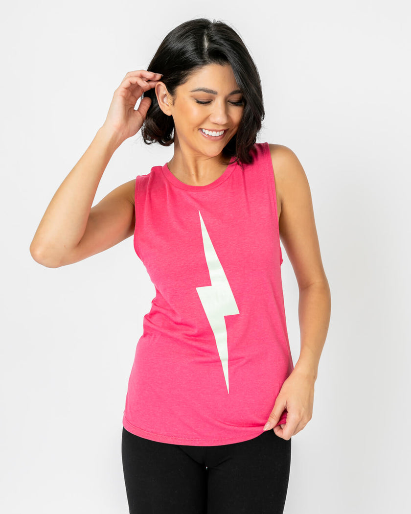 Bolt Muscle Tank | Light Blue on Raspberry *XS & 3X*