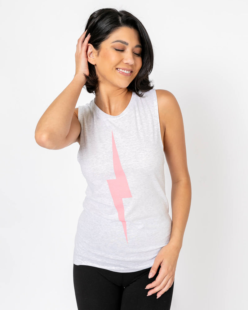 Bolt Muscle Tank | Heather White