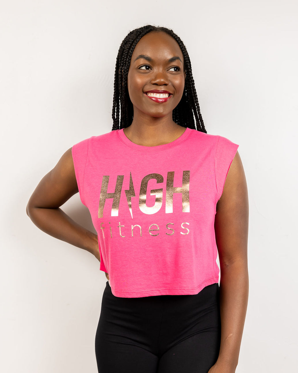 Rose Gold Foil Muscle Crop Tank | Pink *2X & 3X*