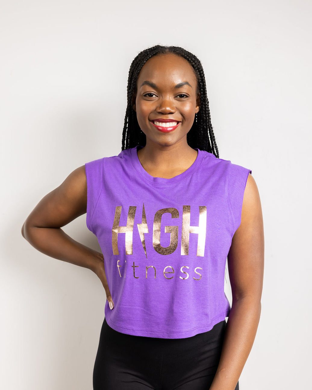 Rose Gold Foil Muscle Crop Tank | Purple *2X*