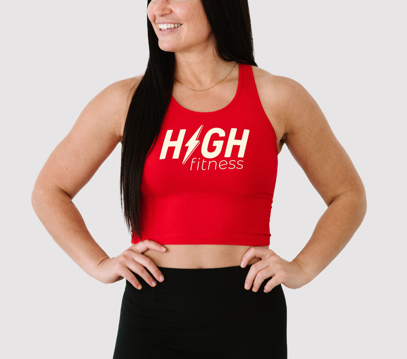 HIGH Logo Comfort Cove Cropped Ribbed Racerback - Red/Cream